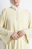 Butter Yellow Self Embroidered Abaya with Cutwork Sleeves & Hem – Premium Korean Nida