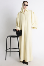 Butter Yellow Round Collar Balloon Sleeves Abaya