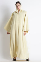 Butter Yellow Round Collar Balloon Sleeves Abaya