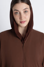 Chocolate Brown Self Embroidered Abaya with Cutwork Sleeves & Hem – Premium Korean Nida