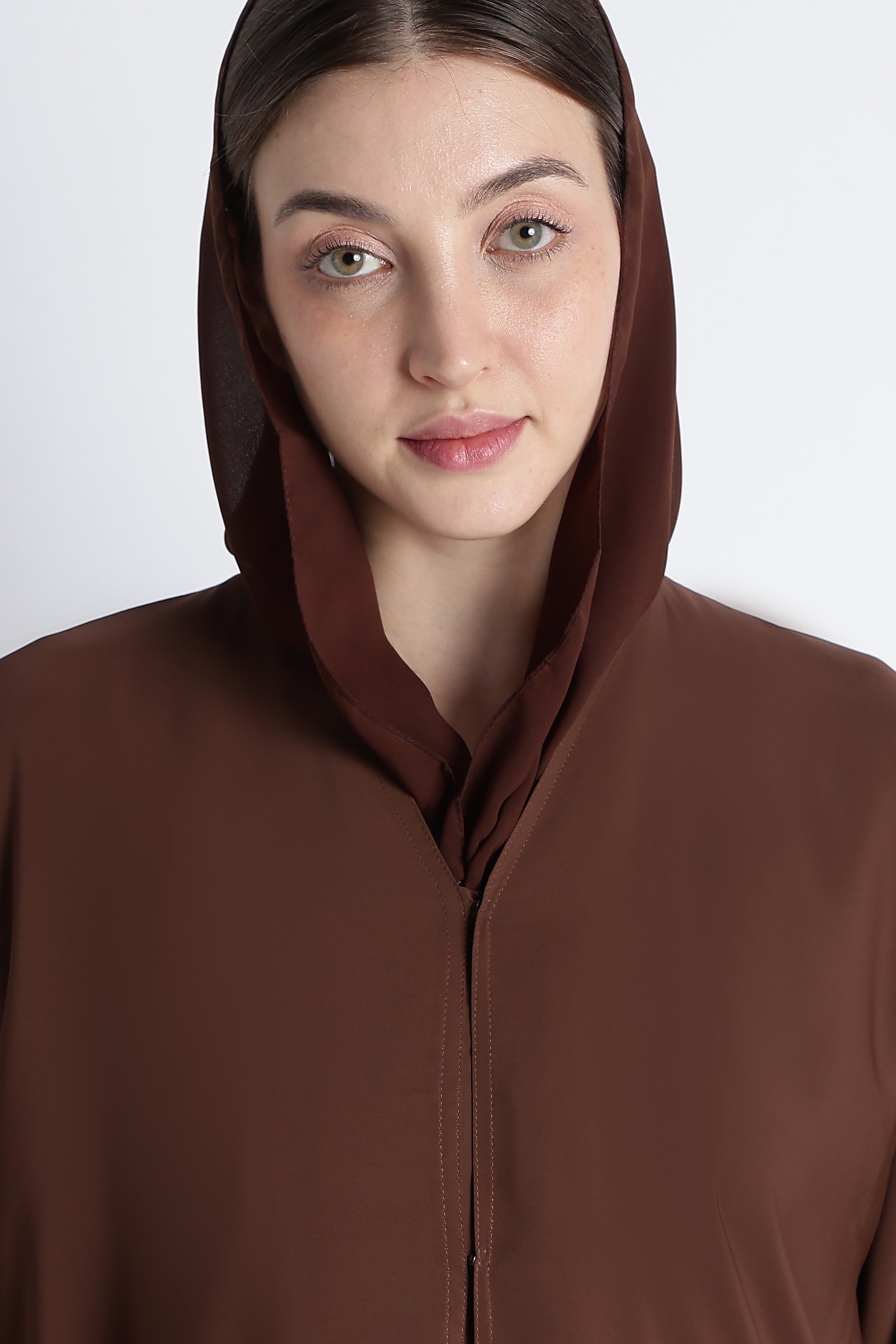 Chocolate Brown Self Embroidered Abaya with Cutwork Sleeves & Hem – Premium Korean Nida