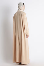 Beige Umbrella Abaya with Fabric Buttons – Premium Nida Elegant Flowy Abaya