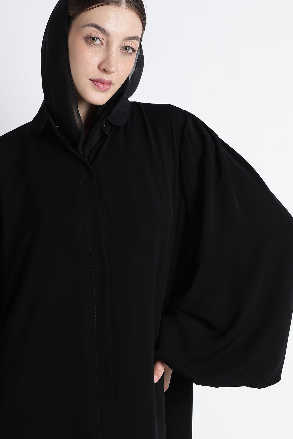 Black Round Collar Balloon Sleeves Abaya