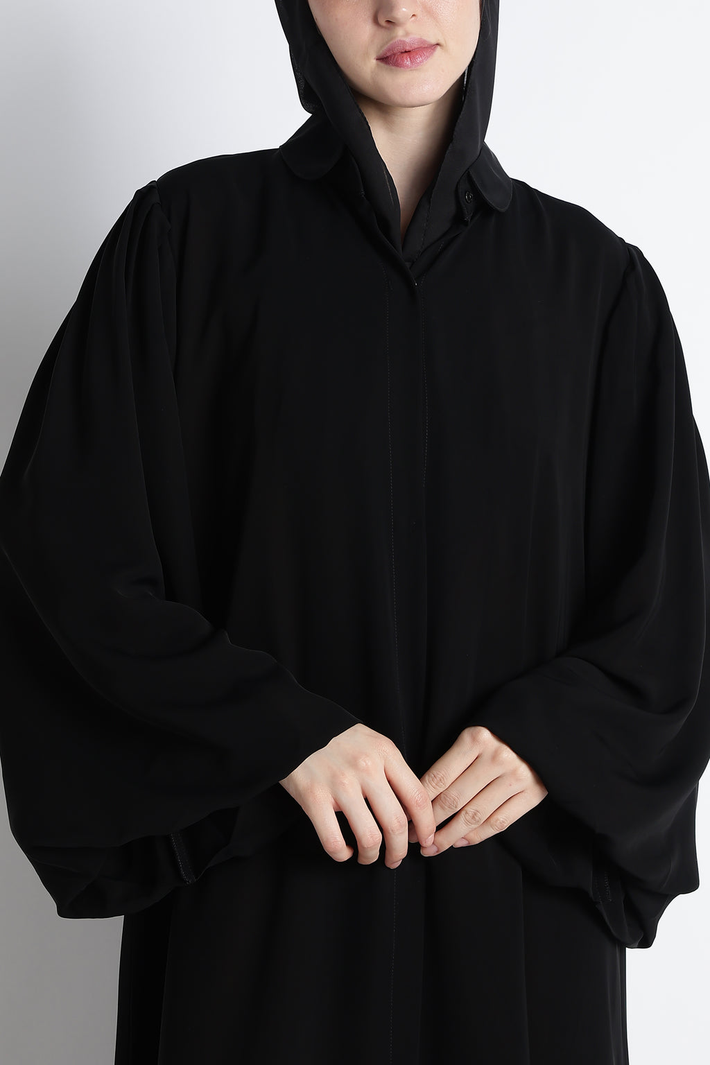 Black Round Collar Balloon Sleeves Abaya