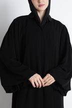 Black Round Collar Balloon Sleeves Abaya