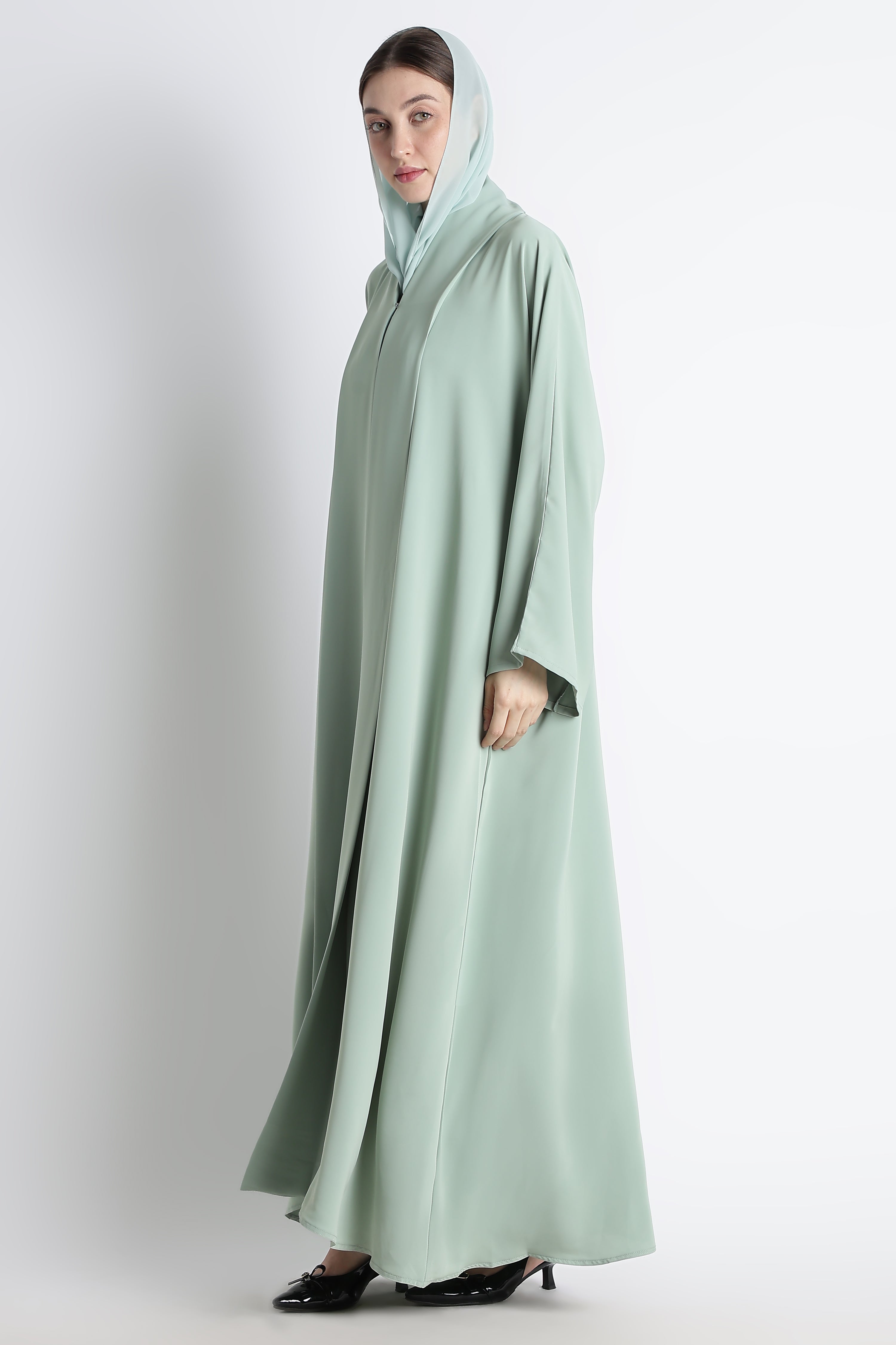 Sea Green Kimono Abaya – Premium Korean Nida