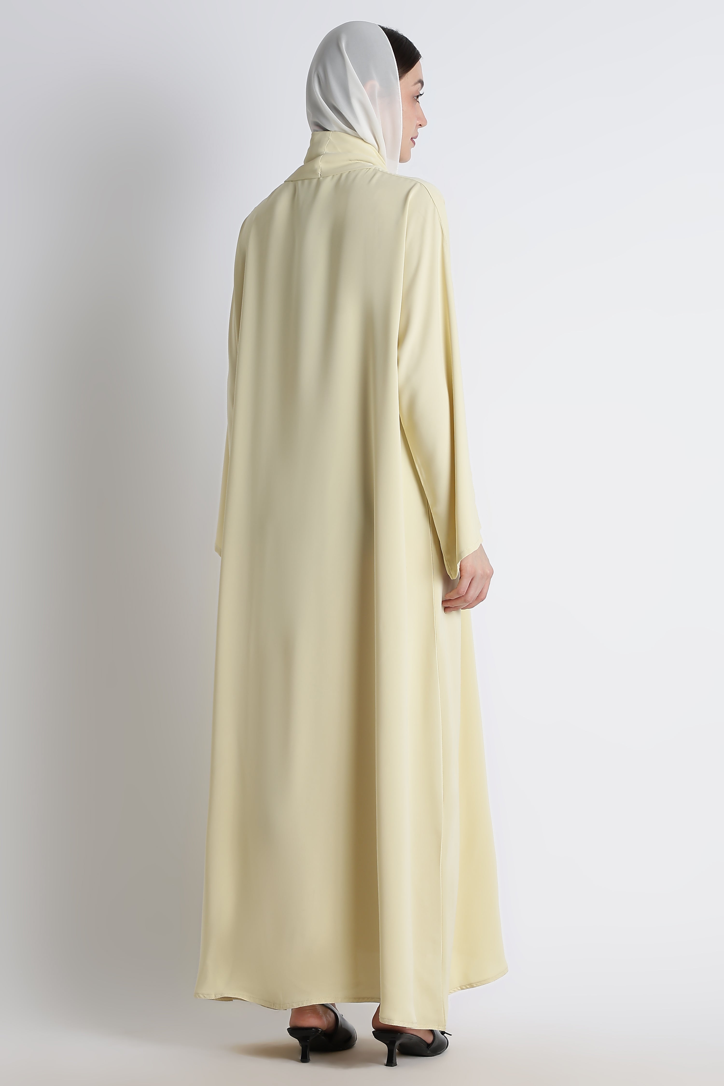 Butter Yellow Kimono Abaya – Premium Korean Nida Fabric