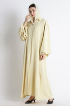 Butter Yellow Round Collar Balloon Sleeves Abaya