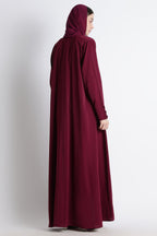 Maroon Umbrella Abaya with Fabric Buttons – Premium Nida Elegant Flowy Abaya