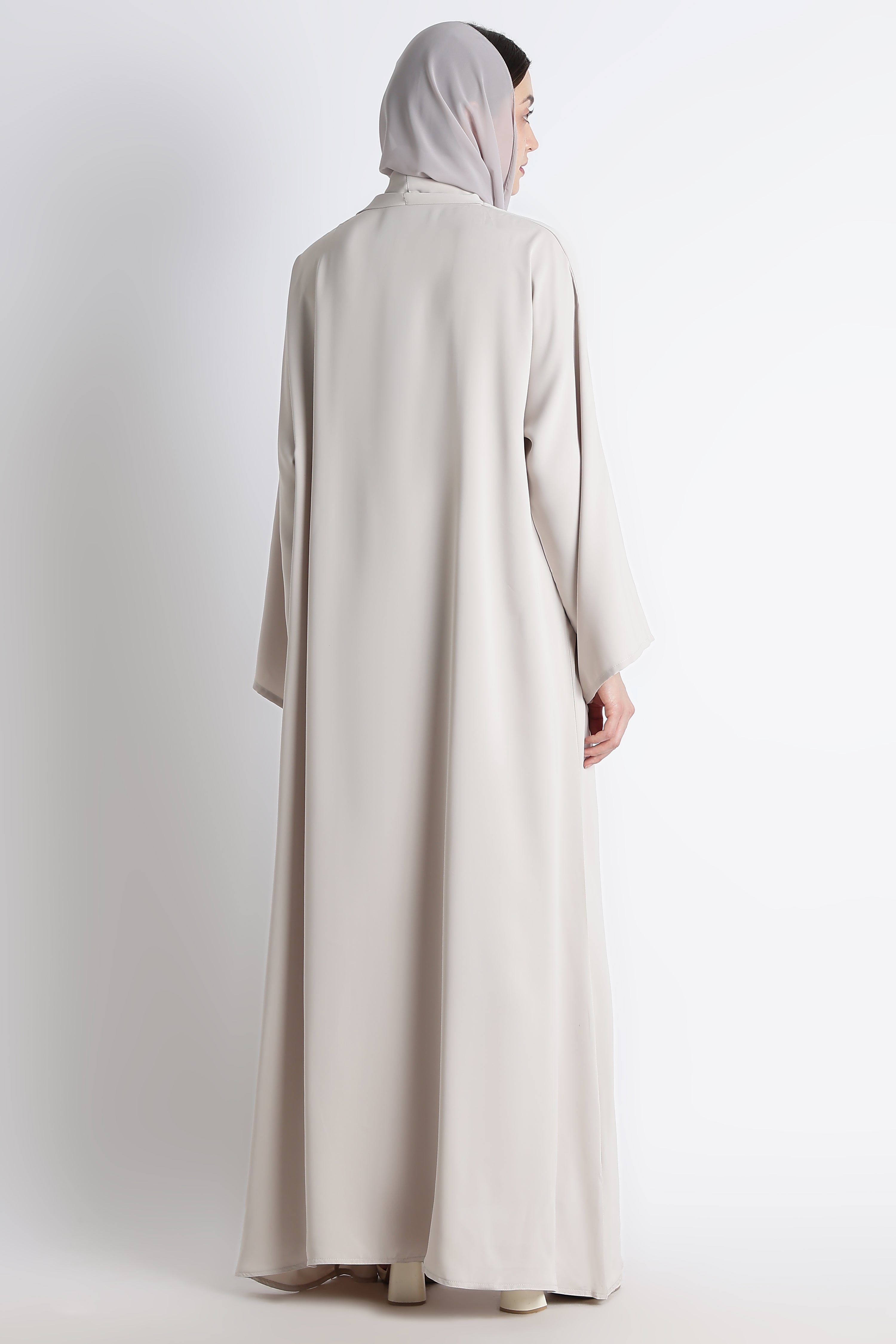 Light Grey Kimono Abaya – Premium Korean Nida Minimal Elegant Abaya Secondary image