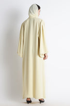 Butter Yellow Round Collar Balloon Sleeves Abaya
