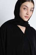 Black Umbrella Abaya with Fabric Buttons – Premium Nida Elegant Flowy Abaya
