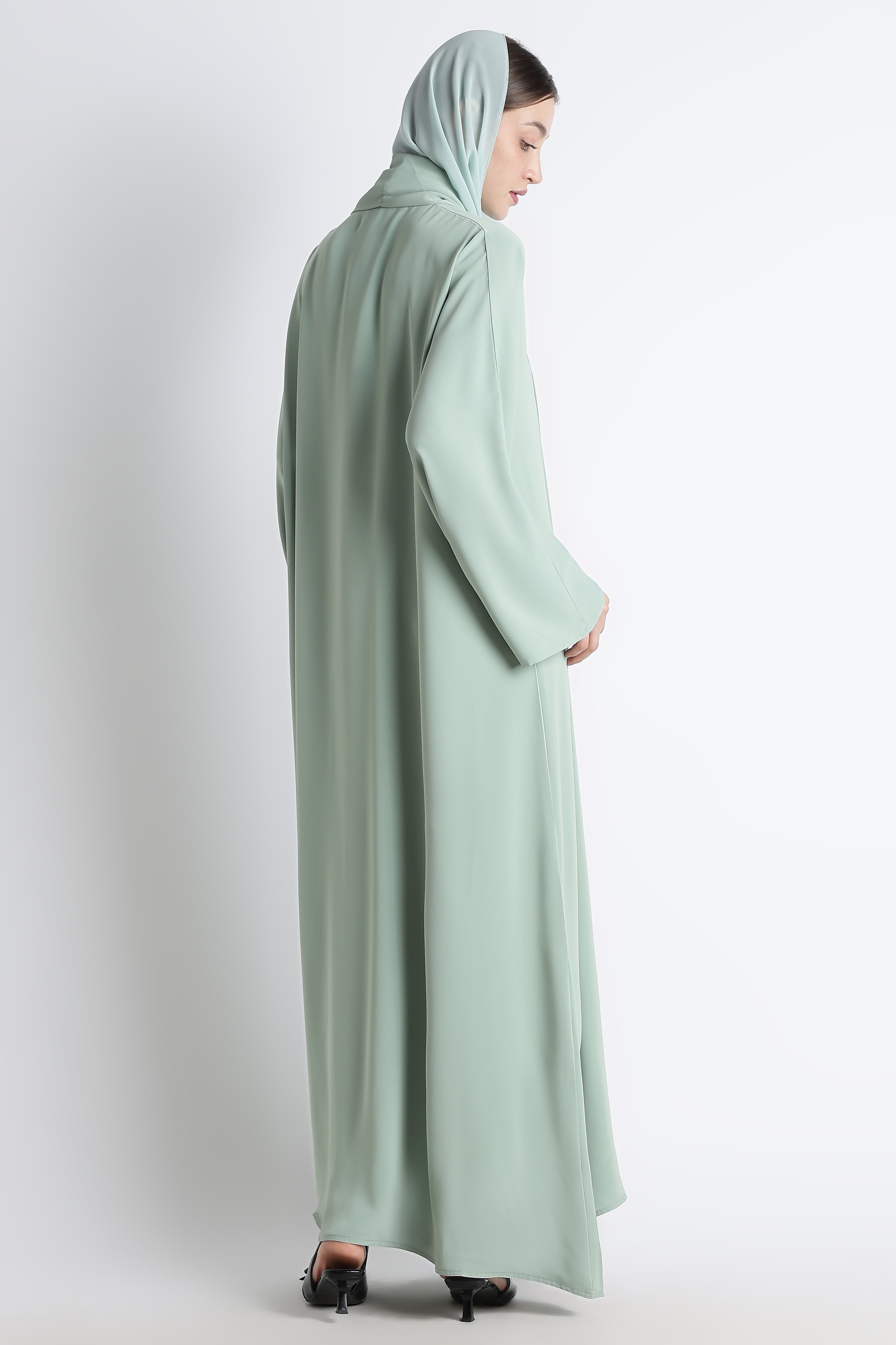 Sea Green Kimono Abaya – Premium Korean Nida
