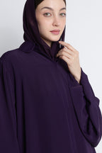 Purple Round Collar Balloon Sleeves Abaya – Premium Korean Nida Elegant Abaya