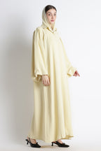 Butter Yellow Round Collar Balloon Sleeves Abaya