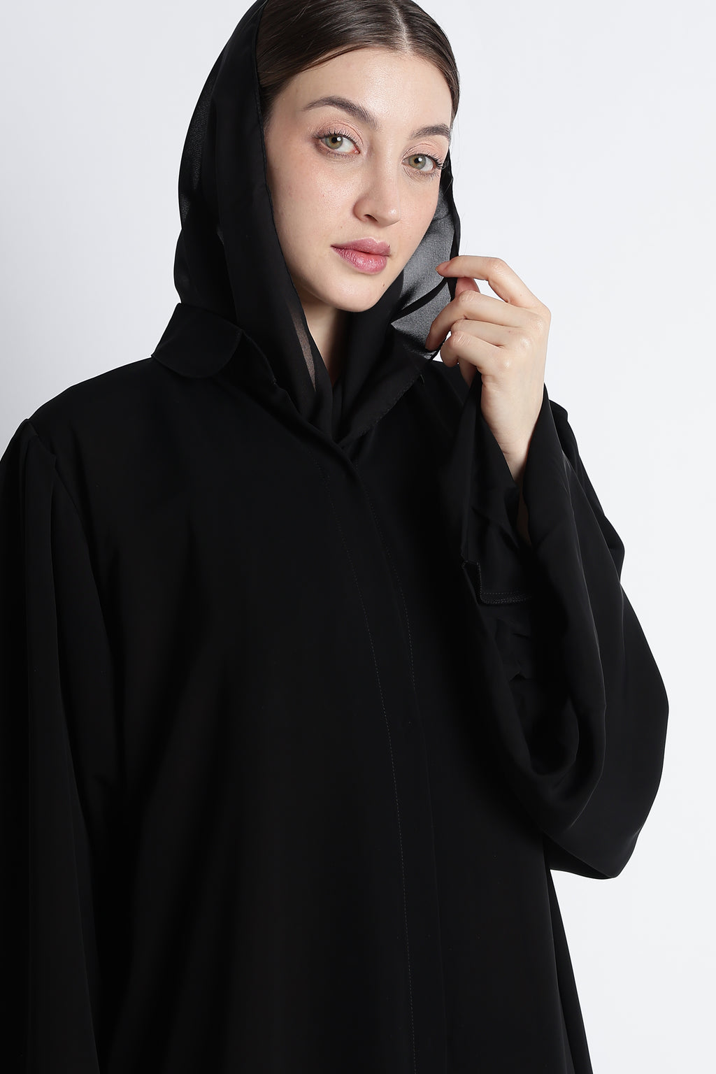 Black Round Collar Balloon Sleeves Abaya