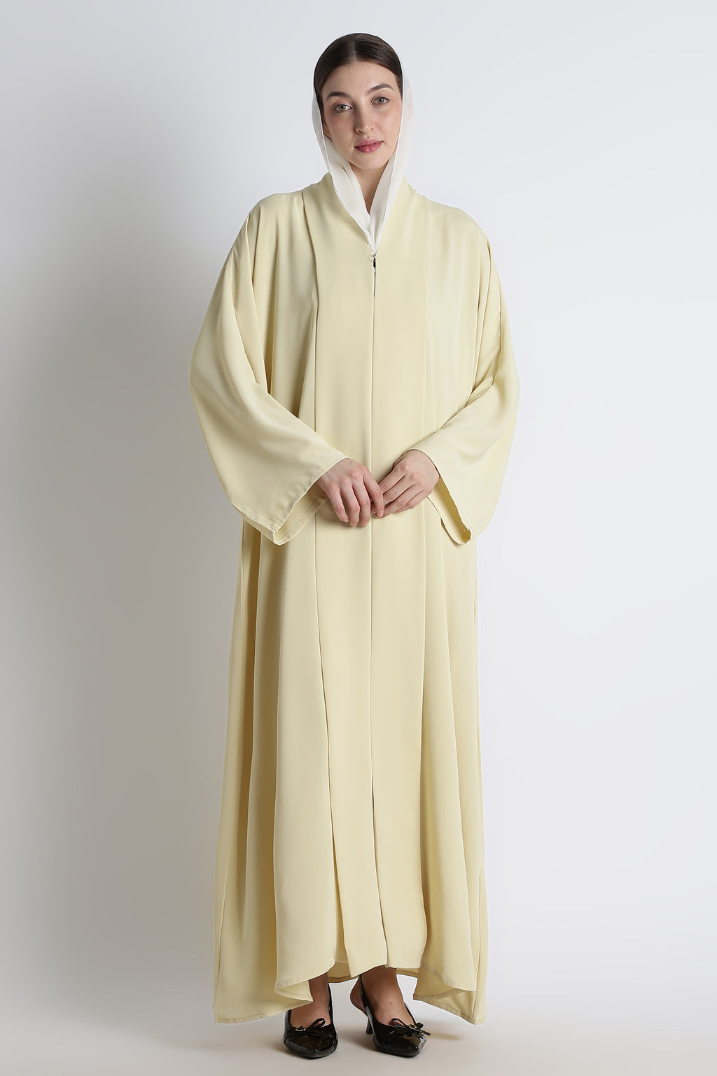Butter Yellow Kimono Abaya – Premium Korean Nida Fabric