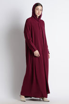 Maroon Umbrella Abaya with Fabric Buttons – Premium Nida Elegant Flowy Abaya