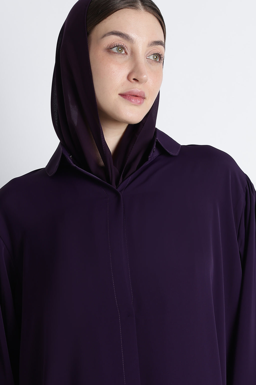 Purple Round Collar Balloon Sleeves Abaya – Premium Korean Nida Elegant Abaya