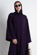 Purple Round Collar Balloon Sleeves Abaya – Premium Korean Nida Elegant Abaya