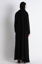 Black Umbrella Abaya with Fabric Buttons – Premium Nida Elegant Flowy Abaya