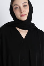 Black Umbrella Abaya with Fabric Buttons – Premium Nida Elegant Flowy Abaya