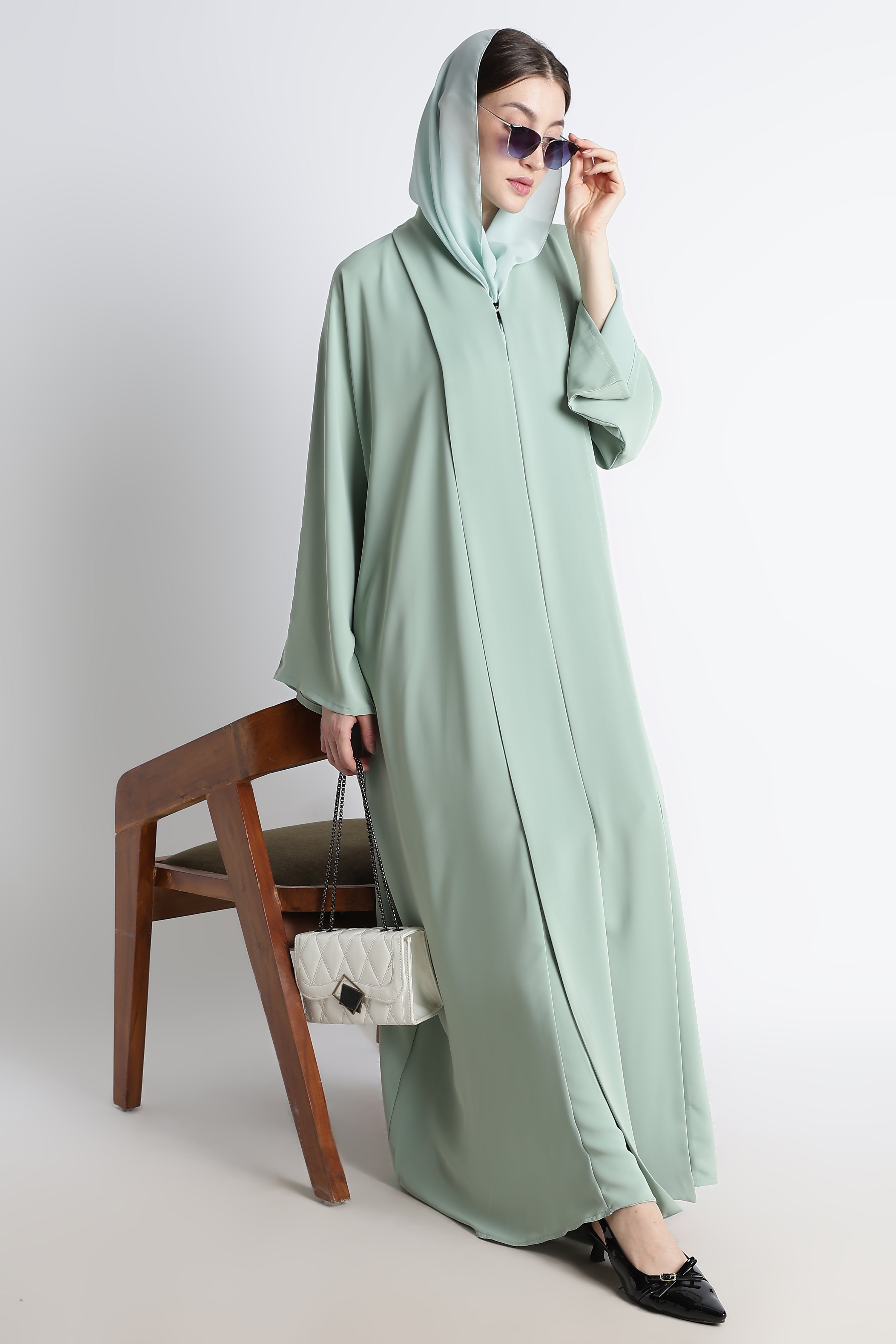 Sea Green Kimono Abaya – Premium Korean Nida Main image