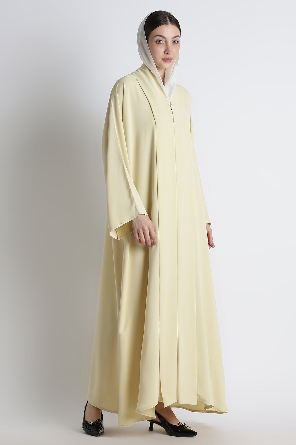 Butter Yellow Kimono Abaya – Premium Korean Nida Fabric