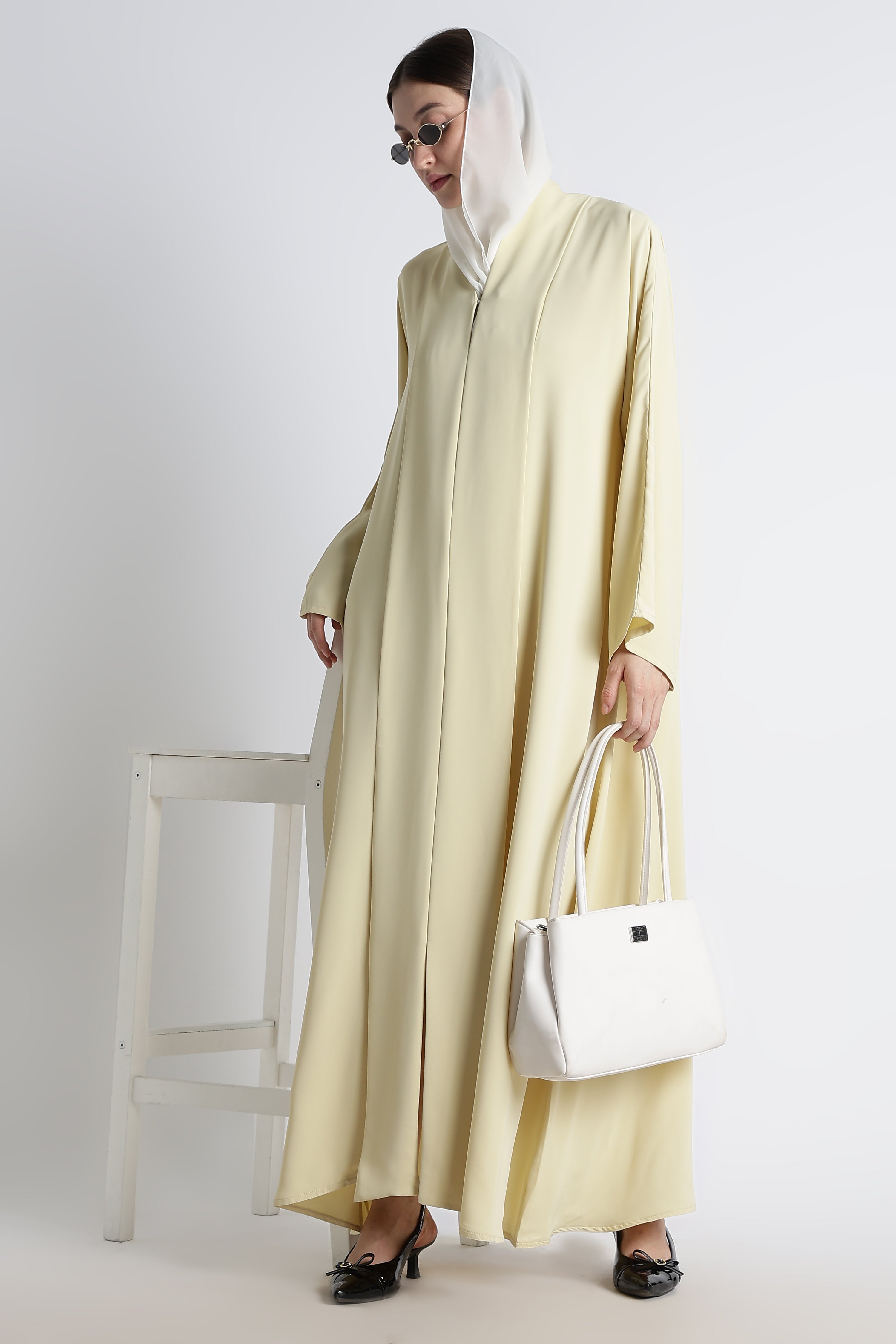 Butter Yellow Kimono Abaya – Premium Korean Nida Fabric Main image