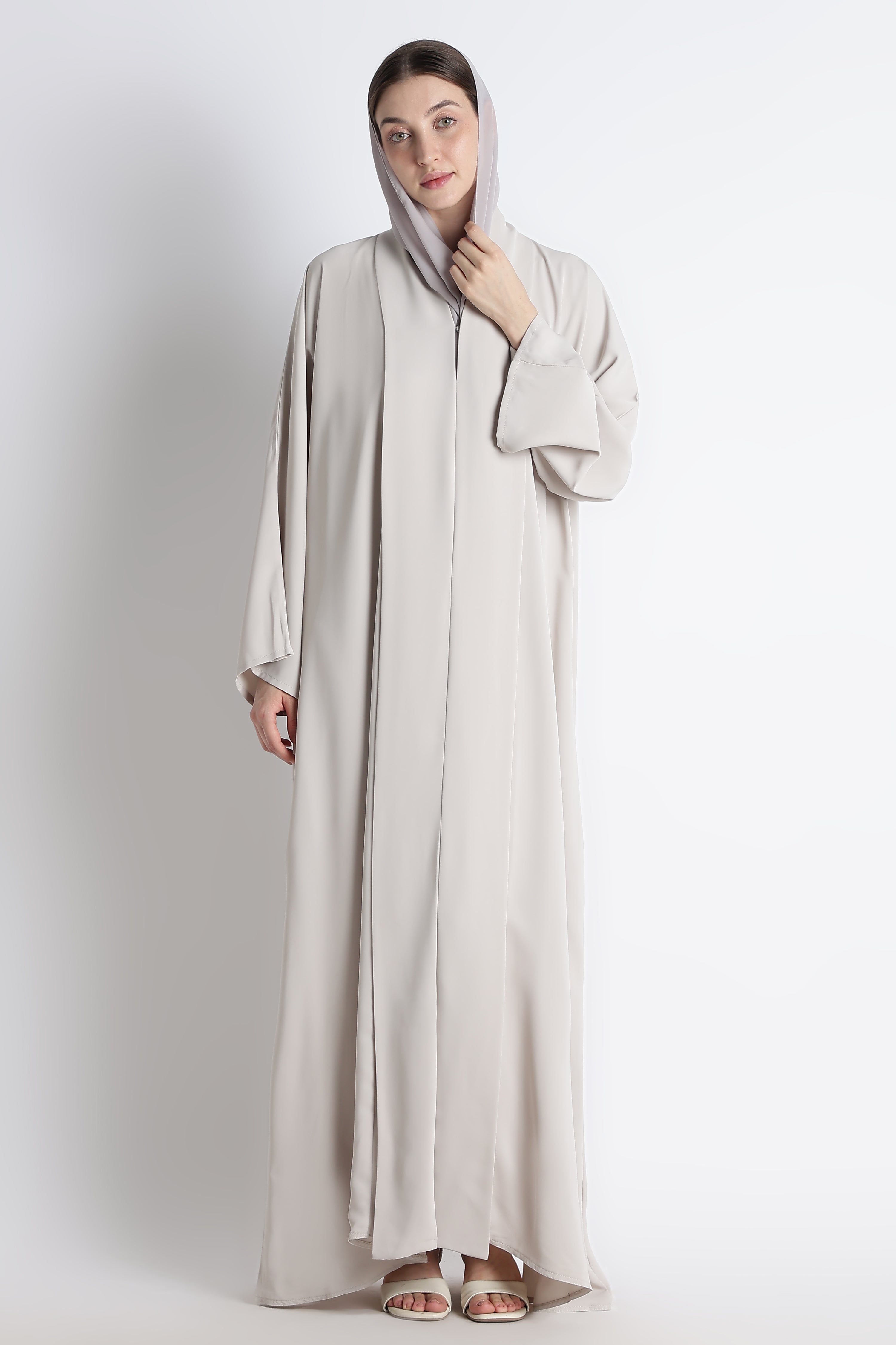 Light Grey Kimono Abaya – Premium Korean Nida Minimal Elegant Abaya