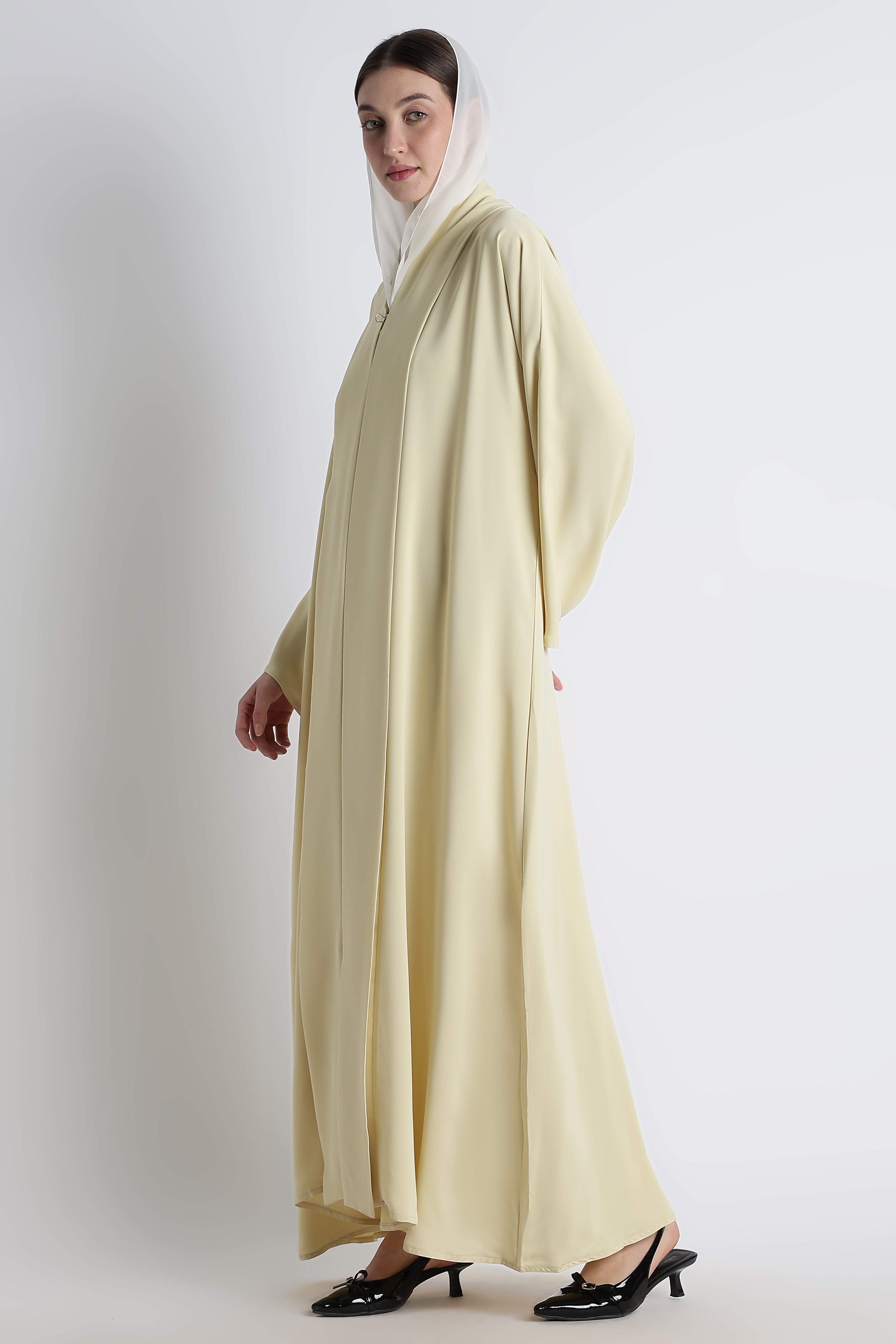 Butter Yellow Kimono Abaya – Premium Korean Nida Fabric
