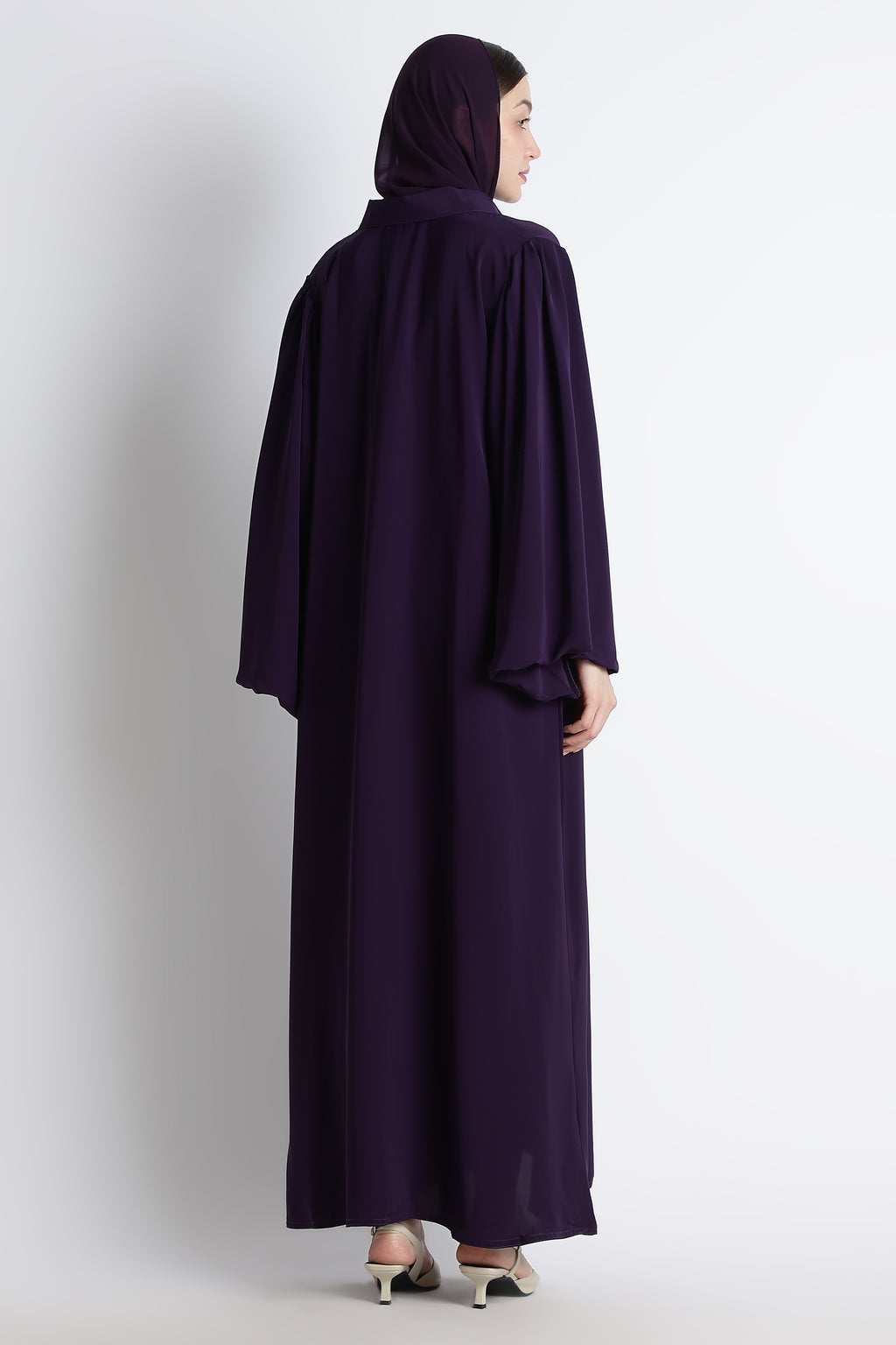 Purple Round Collar Balloon Sleeves Abaya – Premium Korean Nida Elegant Abaya