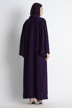 Purple Round Collar Balloon Sleeves Abaya – Premium Korean Nida Elegant Abaya