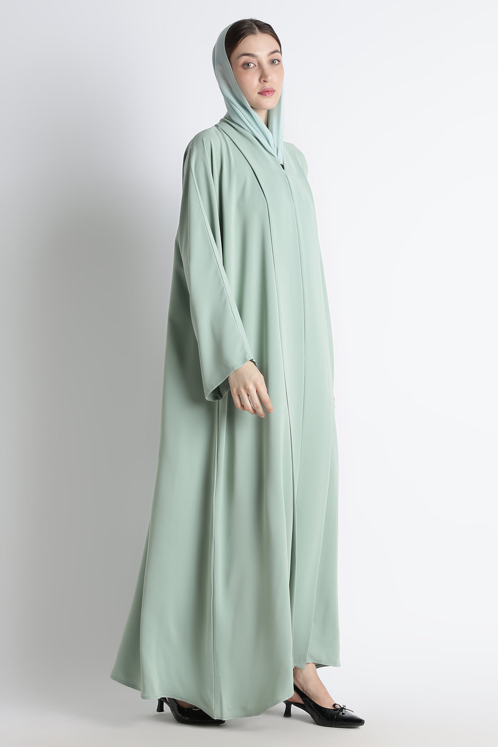 Sea Green Kimono Abaya – Premium Korean Nida