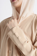 Beige Umbrella Abaya with Fabric Buttons – Premium Nida Elegant Flowy Abaya