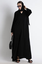 Black Umbrella Abaya with Fabric Buttons – Premium Nida Elegant Flowy Abaya